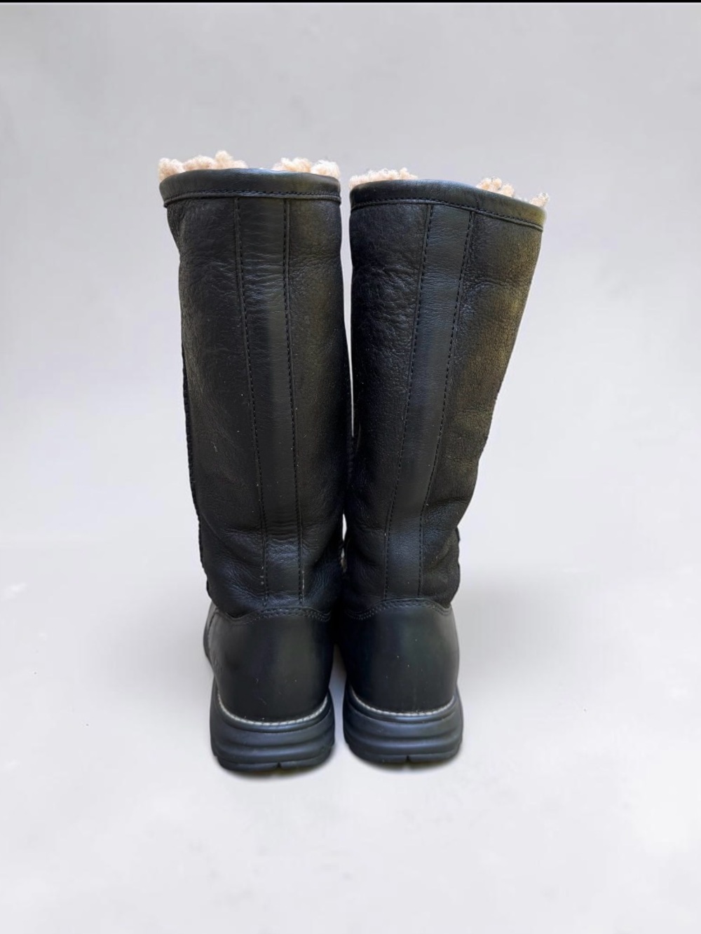 UGG® AUSTRALIA Brooks Black Sheepskin Shearling Fur Lined Boots Tall Snow Boots - Picture 8 of 12